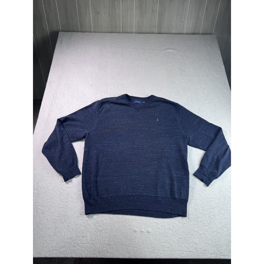 Polo Ralph Lauren Men's XL Blue Heathered Cotton Crew Neck Pullover Sweater